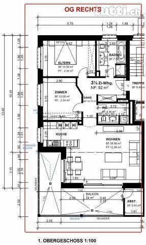 Zu vermieten per sofort 3.5 Zi.-Wohnung in Ob