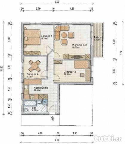 GUTES RENDITE OBJEKT 4-Zimmer-Wohnung 2.OG