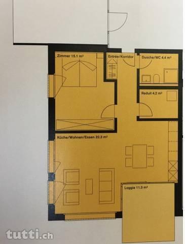 2.5 Zimmer Gartenwohnung mit 62 m2, 12 m2 Log