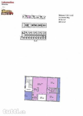 Schöne 3 1/2-Zimmerwohnung mit Loggia in Wint