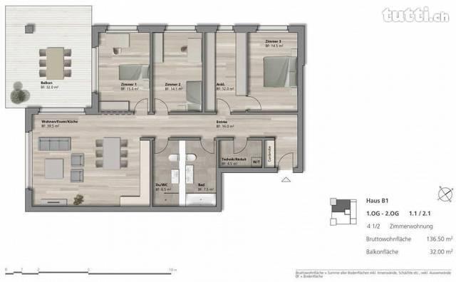 4.5-Zimmer / Wohnfläche 136.5 m2 / Balkon 32