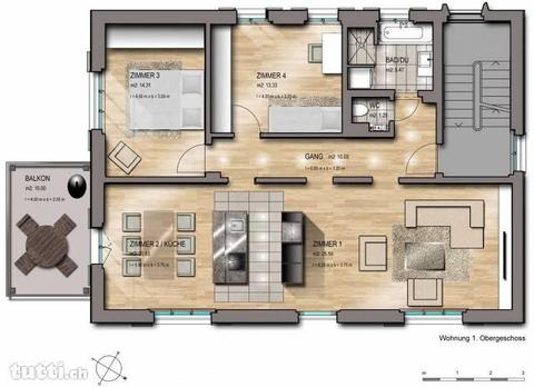 Sehr schöne 4 Zimmerwohnung in 3 Familienhaus